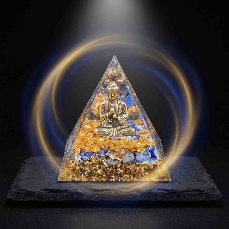 Xhegex 5cm Natural Crystal Pyramids with Buddha Ornament for Home