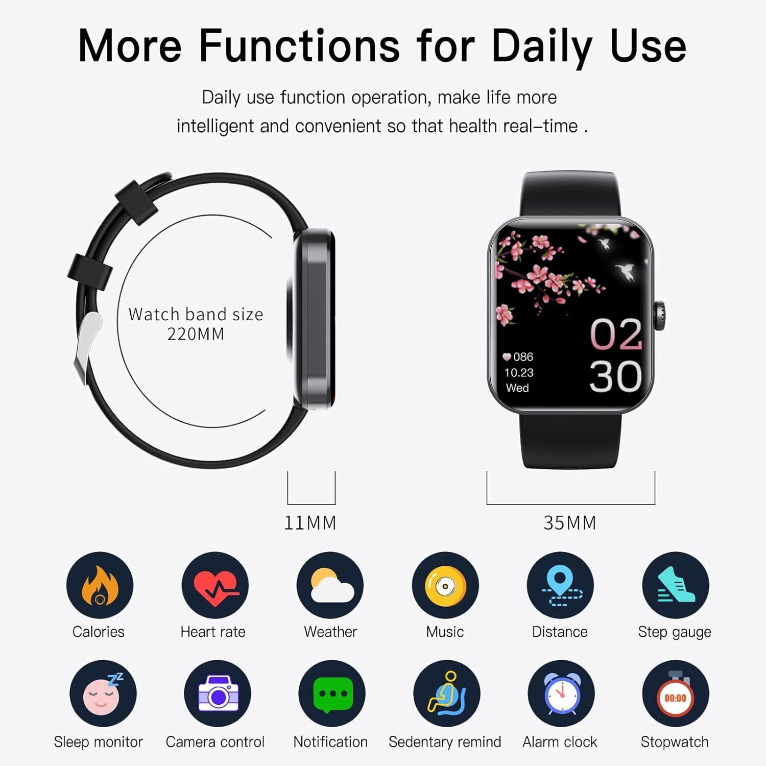 Smart Watch for Google Pixel 7, Fitness Activity Tracker for Men Women Heart Rate Sleep Monitor, Step Counter, 1.91" Full Touch Screen Fitness Tracker Smartwatch - Black