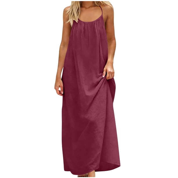 Vestido de Verano Casual de Mujer Cuello Redondo Sólido sin Mangas Mini Sling Vestido sin Espalda para las Mujeres