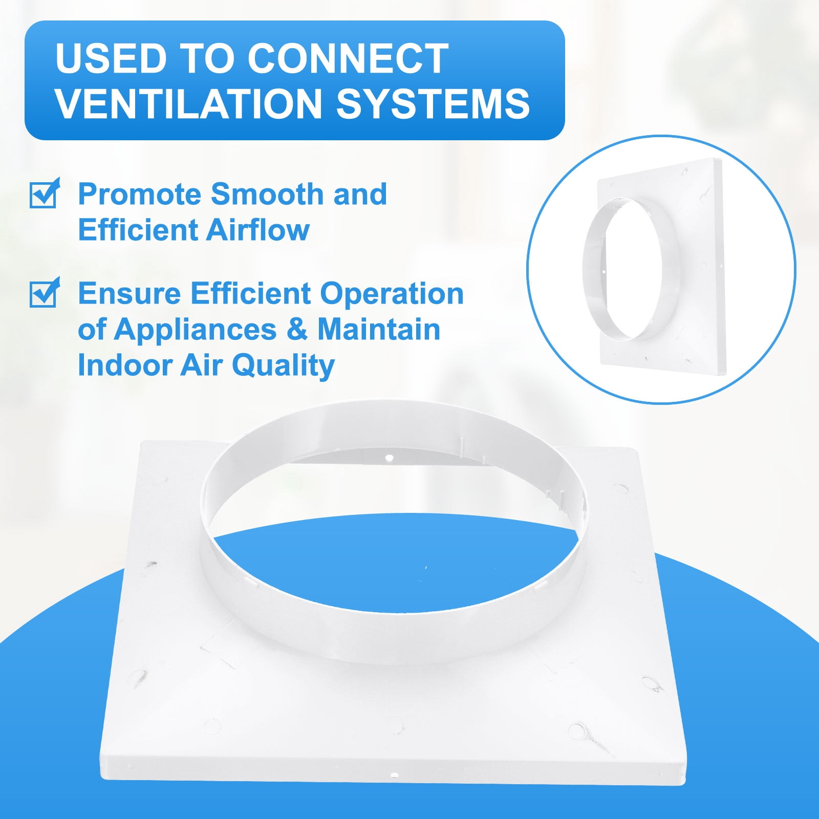 Uxcell 11" to 8" Duct Connector Flange, Plastic Square to Round Straight Dryer Vent Wall Plate for Air Heating Cooling Ventilation System HVAC Exhaust Fan, White