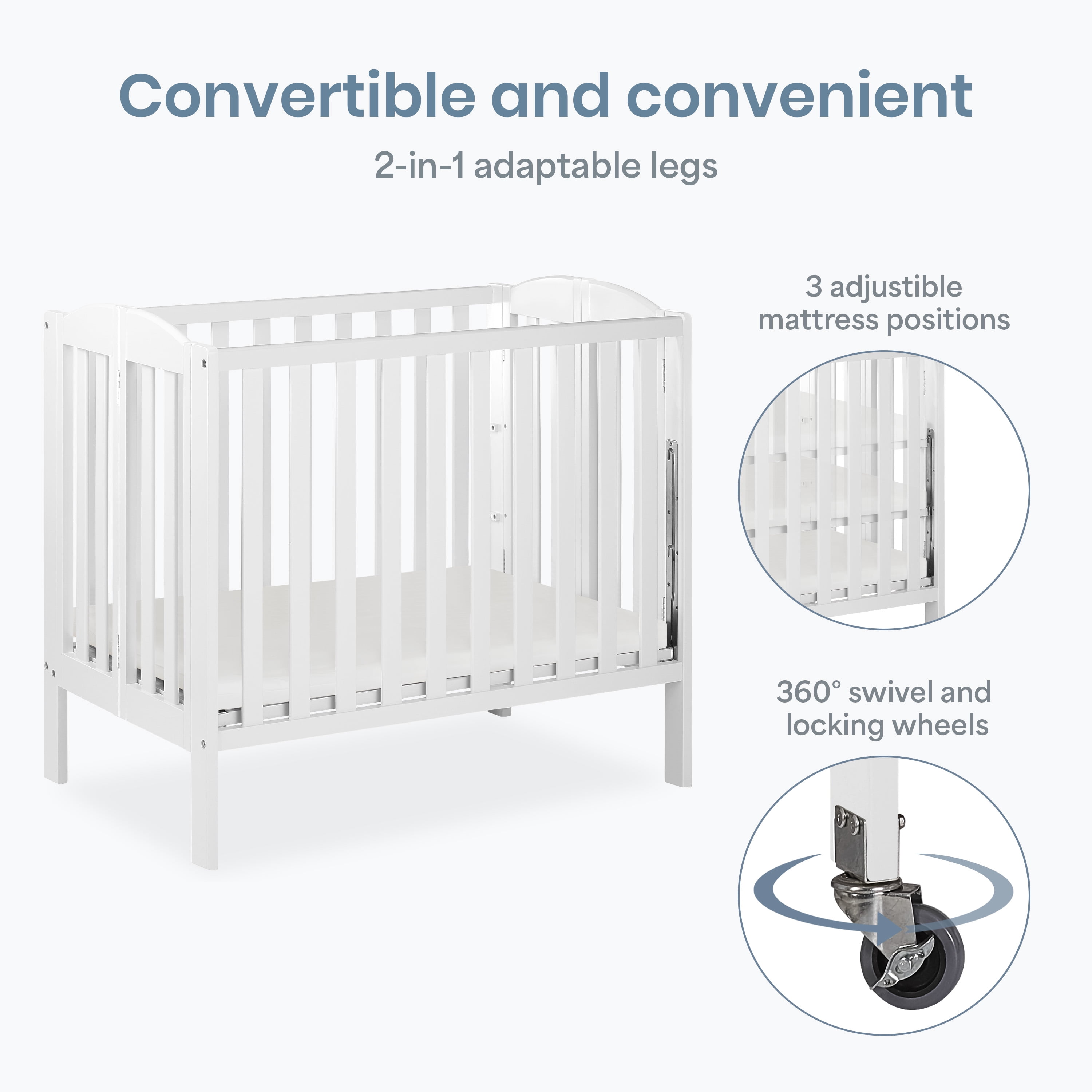 Dream On Me, 3 in 1 Birch Folding Portable Crib - White