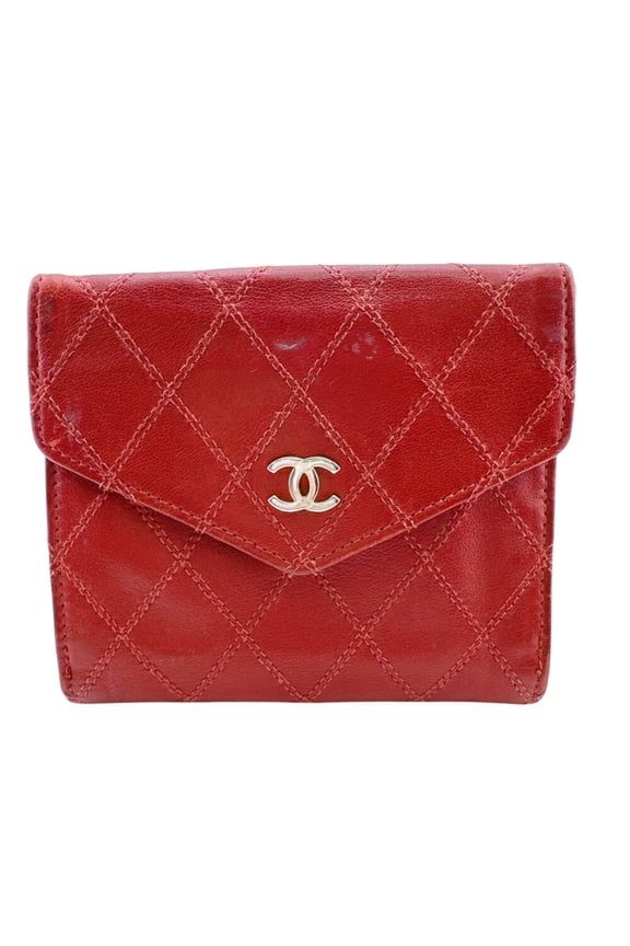 Pre-Owned CHANEL Chanel Bicolore Double Snap Compact Wallet Coco Mark Bi-fold Red