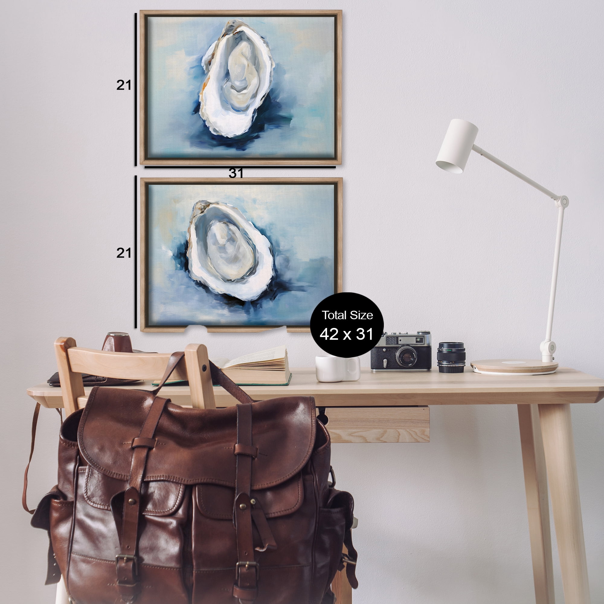 Stupell Industries Open Oyster Mollusk Shells Nautical & Beach Painting Brown Floater Framed Canvas Art Print Wall Art, 31 x 21, Set of 2