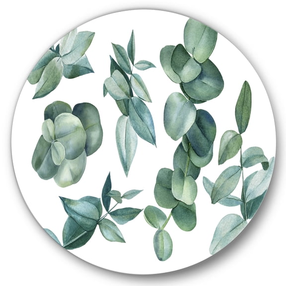 Designart 'Eucalyptus Leaves In Dark Green ' Traditional Circle Metal Wall Art 36x36 - Disc of 36