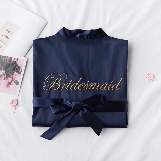 Bata de novia para la mañana, pijama holgado de primavera, verano y otoño, camisón de seda de imitación, bata de baño bordada para boda, vestido de dama de honor para grupo de mujeres