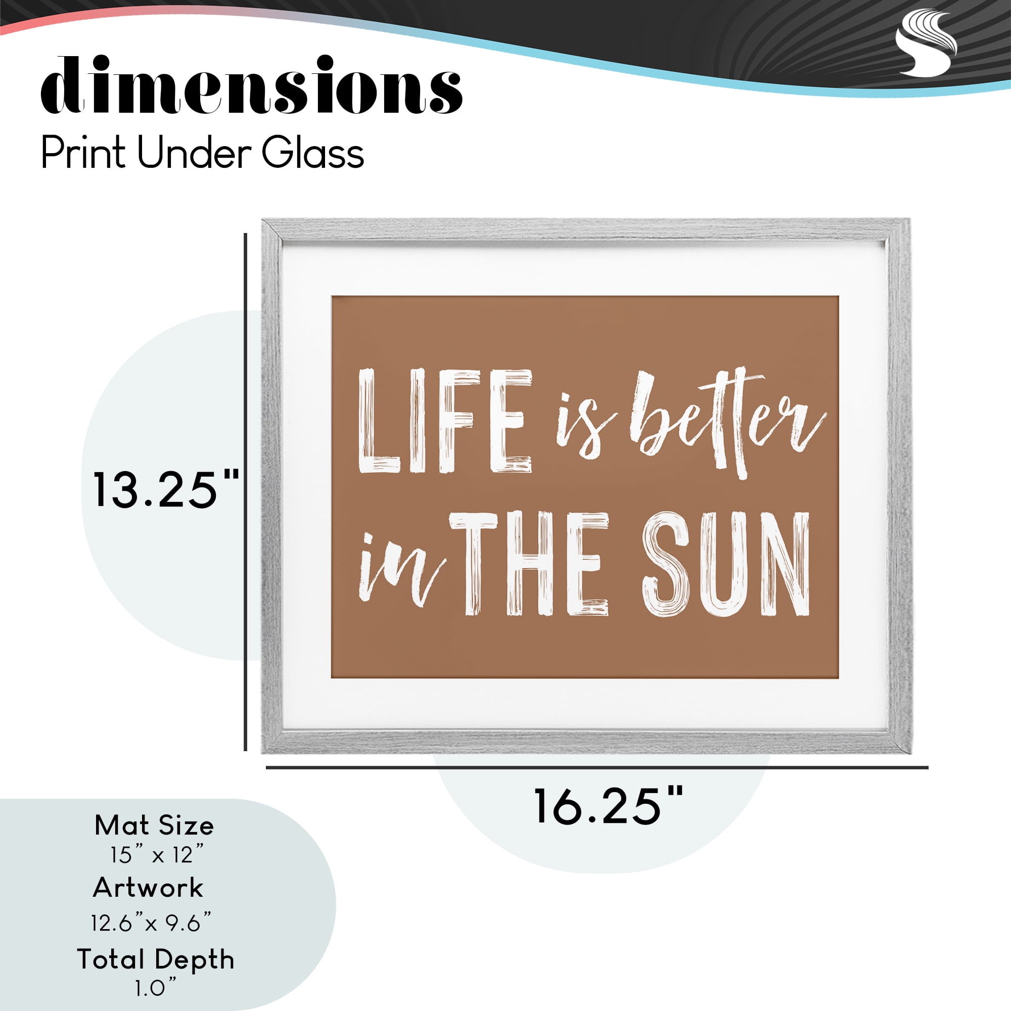 Life Better In Sun Brown Gray Framed Print Under Glass, design by Lettered and Lined