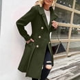 thumbnail image 2 of Wutalume Women's Solid Color Thick Long Sleeve Fashion Coat Jacket, Lapel Design with Double Breasted Buttons, Pockets and Lining, Wool Blend for Fall and Winter,Army Green L, 2 of 6