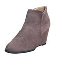 thumbnail image 2 of Willtoo Women's Mid Ankle Bootie Wedge Booties,Fashion Suede Side Zipper Boots Chelsea Dress Ankle Booties Thick Heel Round Toe Ankle Shoes Coffee US-9（EU-42）, 2 of 7