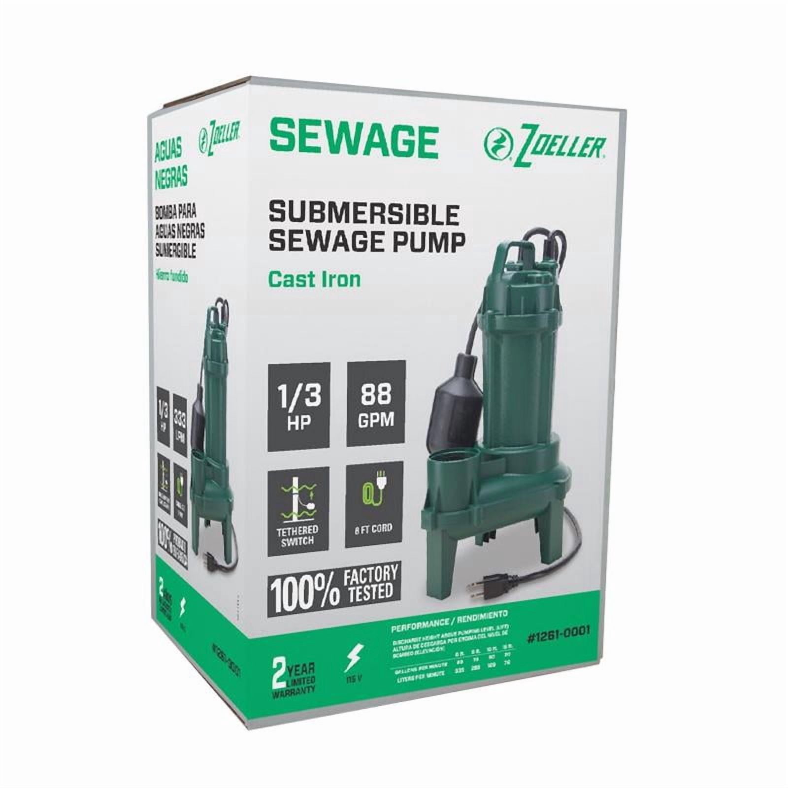 Zoeller 1261-0001 Sewage Pump, 1/3HP