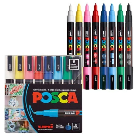 Posca Full Set of 8 Acrylic Paint Pens with Reversible Fine Point Pen Tips,  Posca Pens are Acrylic Paint Markers for Rock Painting, Fabric, Glass  Paint, Metal Paint, and Graffiti : 