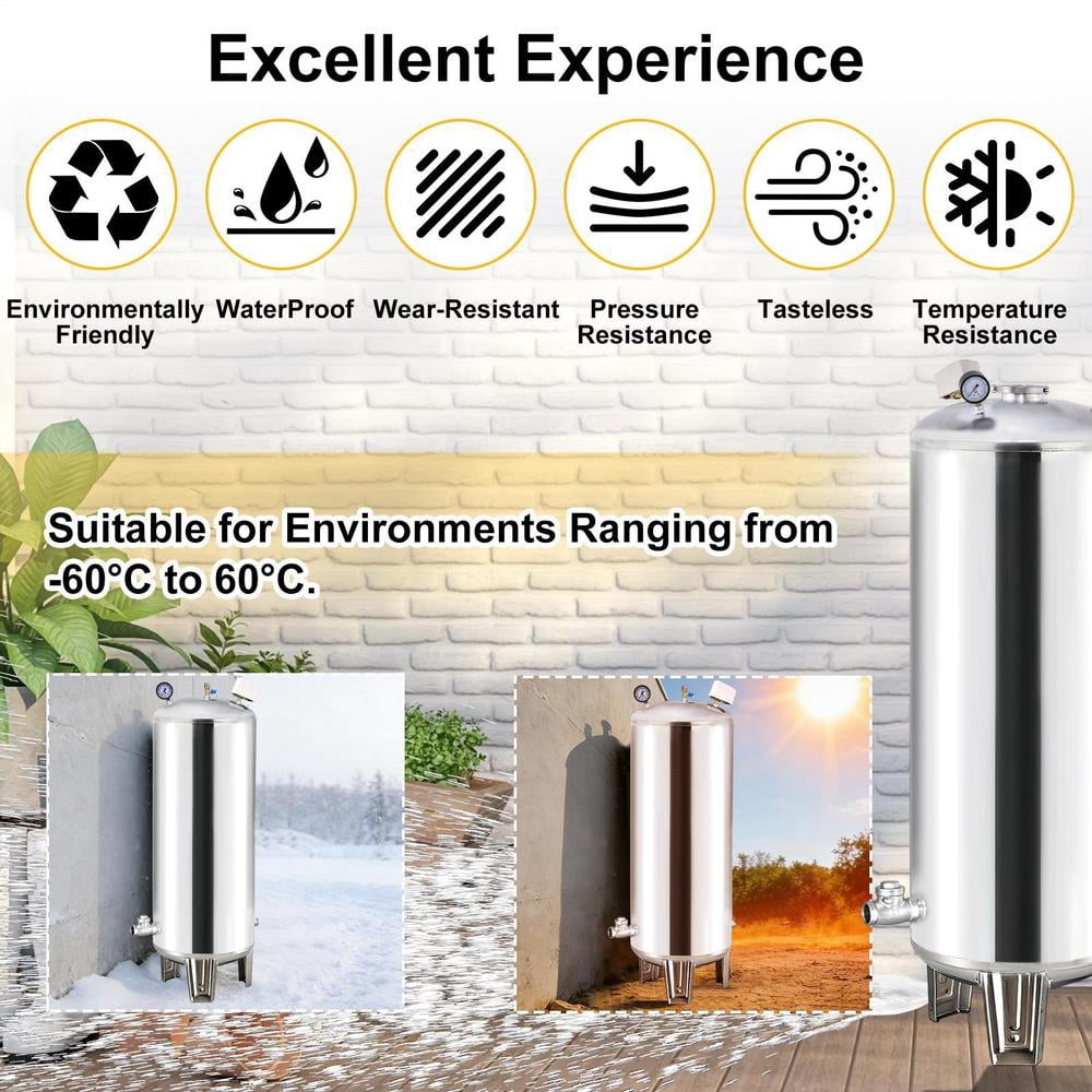 100L/26.4gal Pressure Tank for Well Pump, Fully Automatic Well Pressure Tank Stainless Steel Water Pressures Tanks W/Mounting Kit for Wells Pump/Water System, Agricultural Waters, Residential