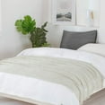 thumbnail image 3 of Throw Blanket Textured Solid Soft Sofa Couch Decorative Knitted Blanket, 50" x 60",Beige, 3 of 7