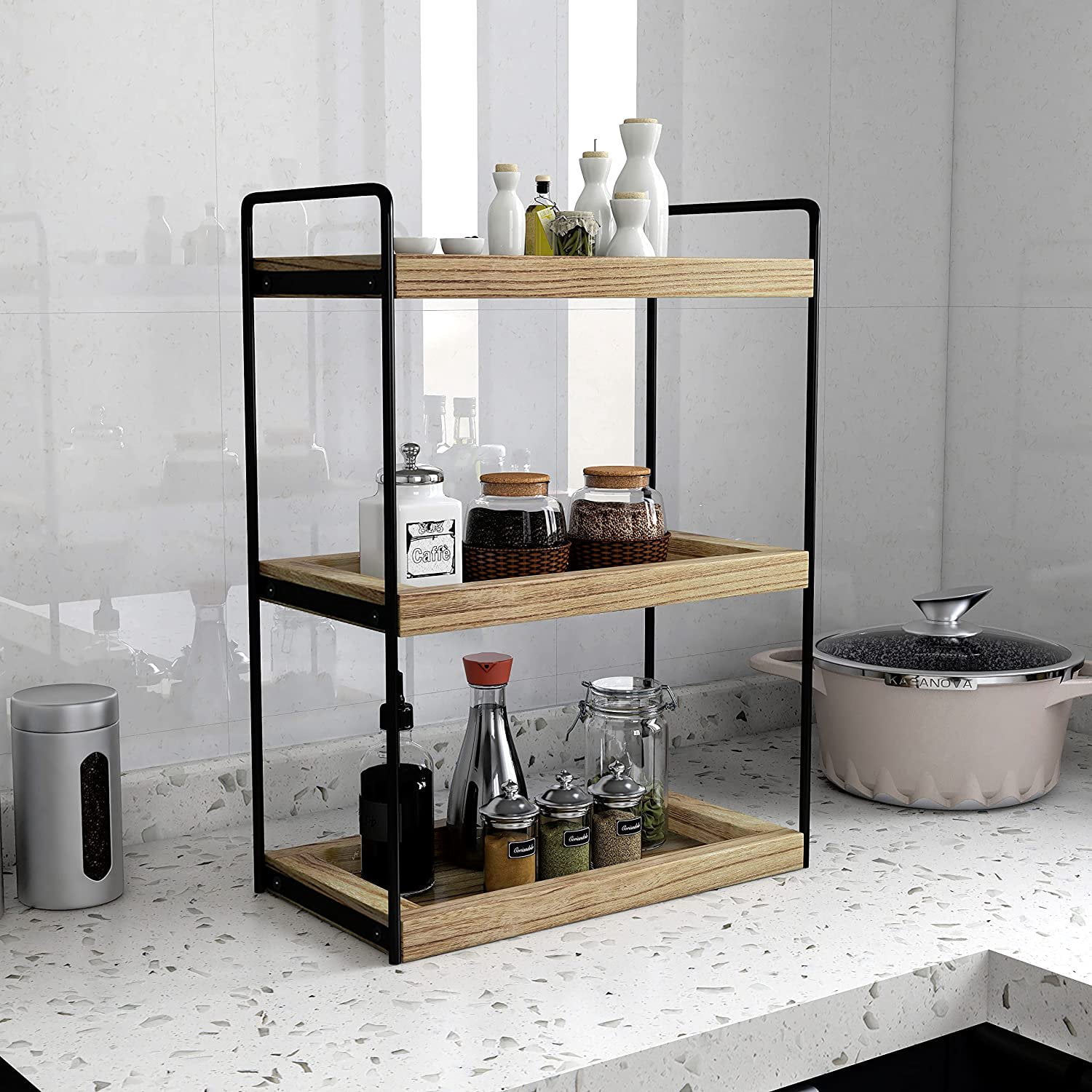 ZeenArt 3-Tier Bathroom Counter Organizer, Wood Countertop Storage Shelf for Kitchen Bedroom Offices