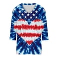 thumbnail image 3 of July 4th Outfits Women 3/4 Sleeve V Neck Patriotic T-Shirts Stars Striped Print Festive Casual Tunic Tops (XL, Blue), 3 of 7