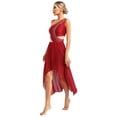 thumbnail image 3 of iiniim Women's Lyrical Dance Shiny Rhinestones High Low Flowy Maxi Dress Contemporary Dancewear Burgundy M, 3 of 7