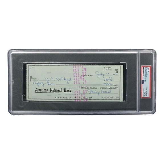 Stan Musial St. Louis Cardinals Signed Bank Check PSA/DNA 85025590