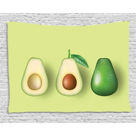Avocado Tapestry, Realistic Avocado Cut in Half Image with Brown Seeds Exotic Food Theme, Wall Hanging for Bedroom Living Room Dorm Decor, 60W X 40L Inches, Green Pale Green Brown, by (Best Way To Cut An Avocado)