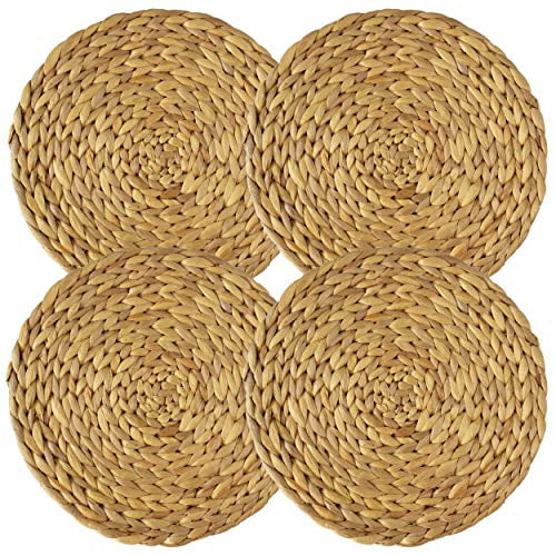 Set of 4 Natural Rattan Jute Charger Plates for Dining Table - 11.8” Straw Plate Chargers Heat Resistant Braided Seagrass Water Hyacinth Placemats Round Woven Placemats 
