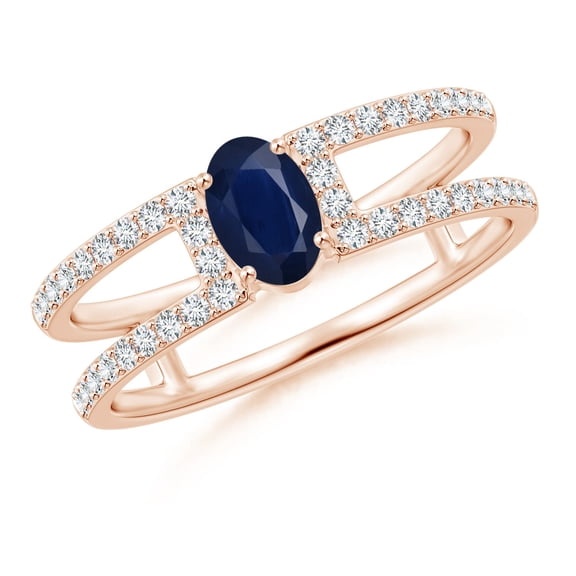 ANGARA Natural Oval Sapphire Parallel Split Shank Ring with Accents in 14K Rose Gold for Women (Size-6x4mm) | September Birthstone, Anniversary, Jewelry Gift for Women | Natural Blue Sapphire Ring