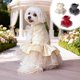 thumbnail image 1 of Conjunto de vestido de novia para perro primavera-verano • Ropa para mascotas pequeñas y medianas • Falda de gasa para fiestas • Beige rojo negro • Poliéster transpirable • 1 pieza • Espalda 12,6", 1 of 6