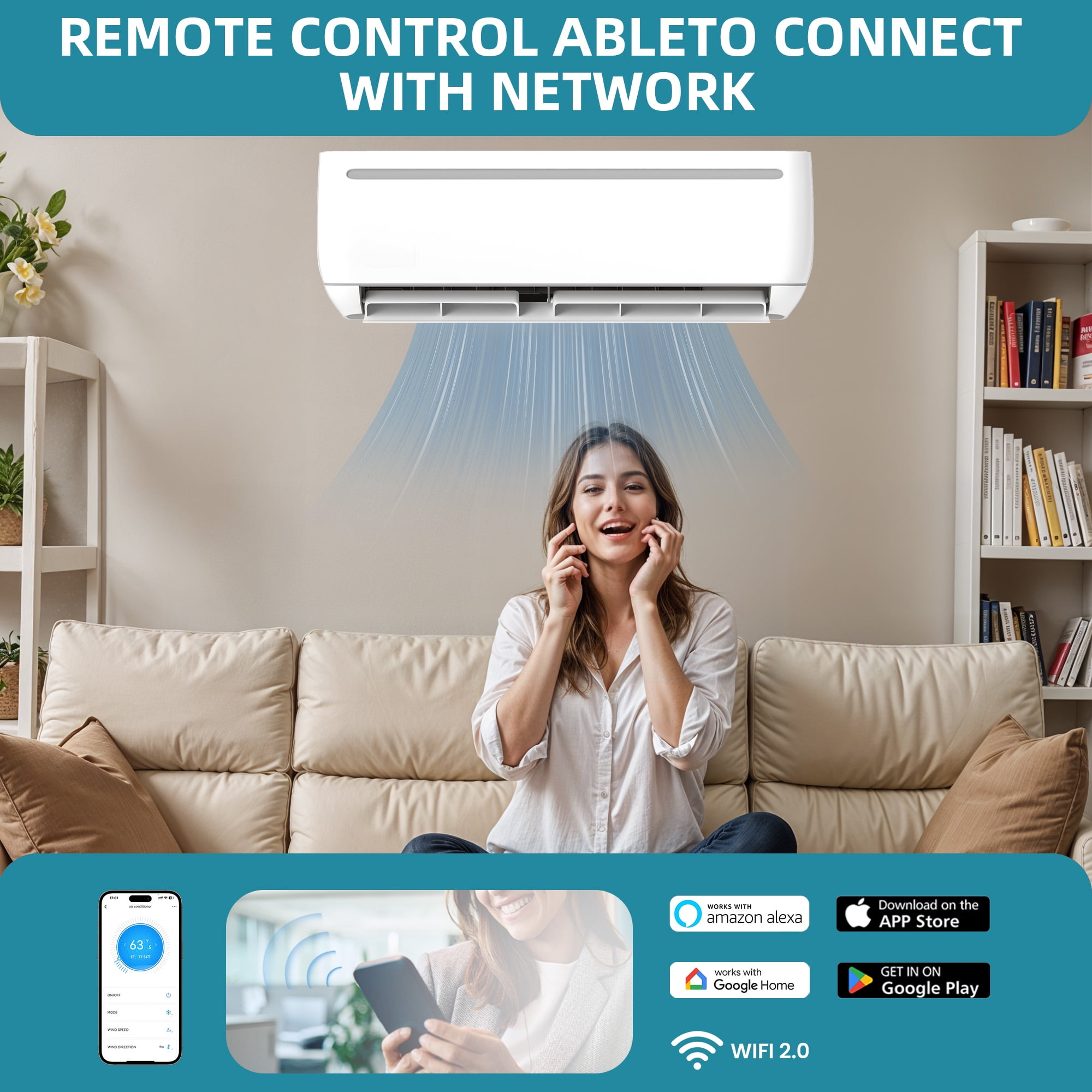 Uforic 9000 BTU Mini Split Air Conditioner Heat Pump, 115V, WiFi, Ductless, 19 SEER2, Cools up to 450 Sq.Ft, Compatible with Alexa