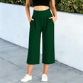 thumbnail image 7 of WAGUTH Wide Leg Yoga Capris for Women Elastic High Waist Cropped Pants with Side Pockets Casual Loose Fit Workout Trousers,Army Green,S, 7 of 7