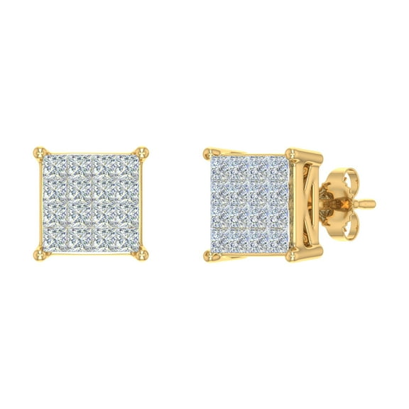 1/2 Carat Princess Cut Diamond Stud Earrings in 10K Yellow Gold
