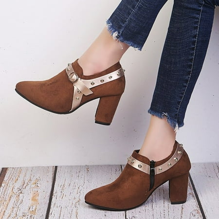 

YOTAMI Boots for Women 2022 Women Shoes Mid Heel Casual Fashion Suede Solid Color Pointed Zip Ankle Boots Yellow
