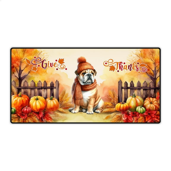 Happy Thanksgiving Bulldog Give Thanks Fall Beanie Scarf Welcome Desk Mat Full Keyboard Mouse Pad Dog Lover Gifts Idea Large Mousepad - 00020