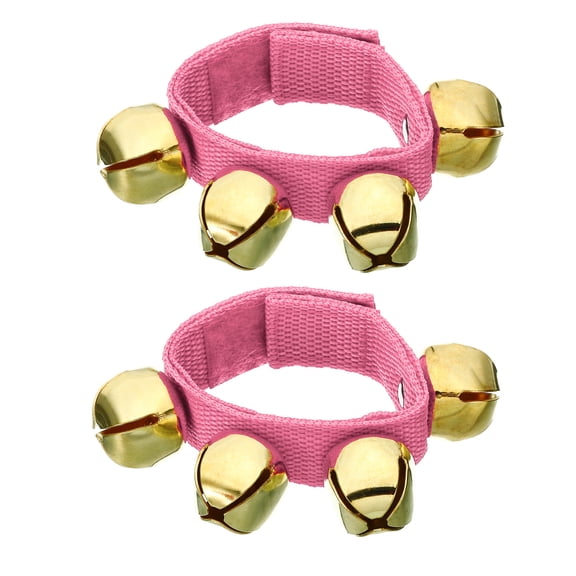 2pcs Wrist Bells, Jingle Bells Ankle Bells Percussion Instruments Musical Rhythm Band with 4 Golden Bells, Pink