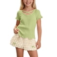 thumbnail image 2 of ITSAME Girls Summer Outfit Set Ribbed Ruffle Top & Shorts 2-Piece Kids Fashion Casual Set Green Size 8, 2 of 9