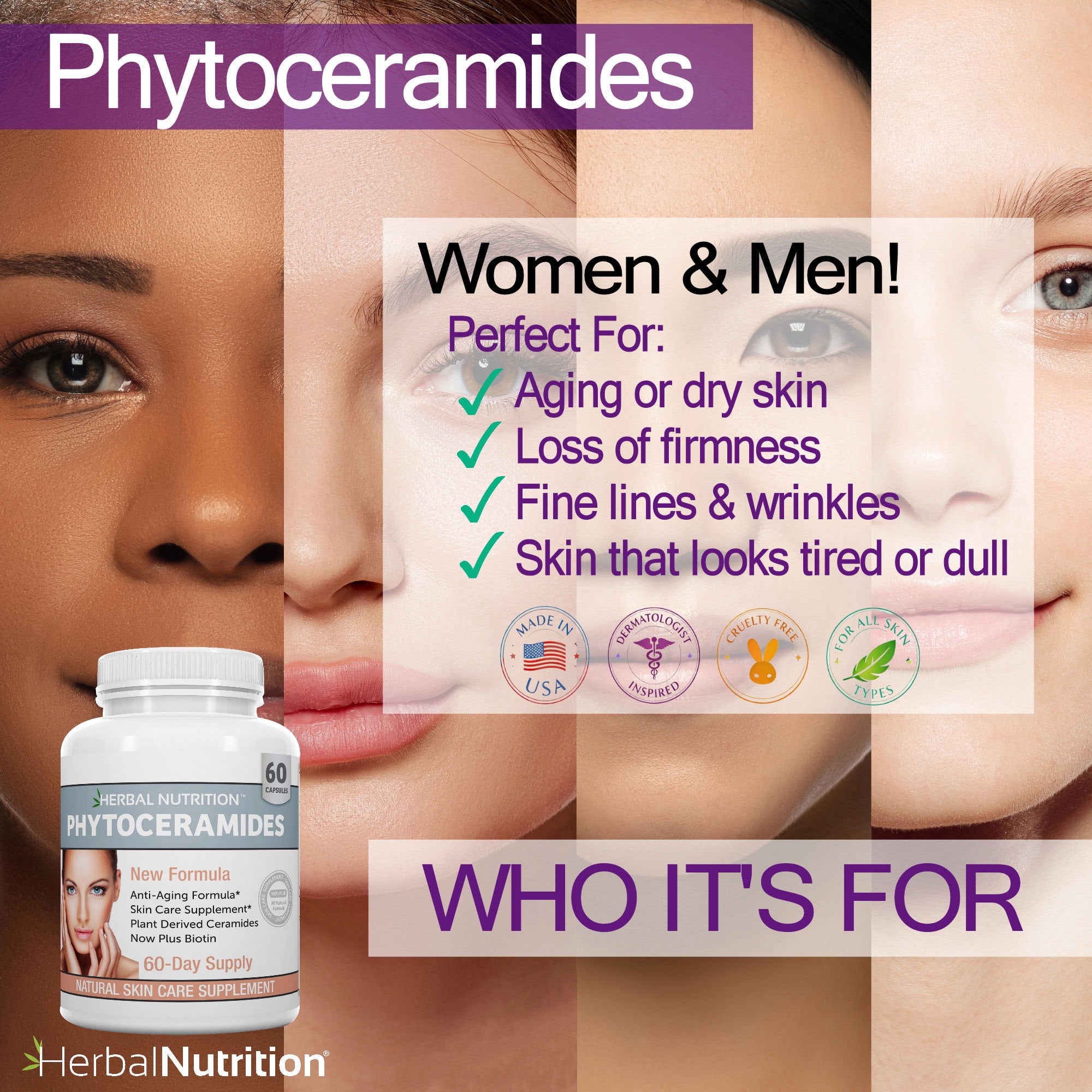 Phytoceramides from Rice with Biotin - 3 60 Ct. Bottles - Younger Looking Skin Guaranteed!
