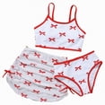 thumbnail image 3 of CAICJ98 Girls' 3 Piece Set Bow Print Bikini Swimsuit with Drawstring Beach Skirt Cute Ruched Bathing Suits for Girls Swimwear (10Y,Red), 3 of 6
