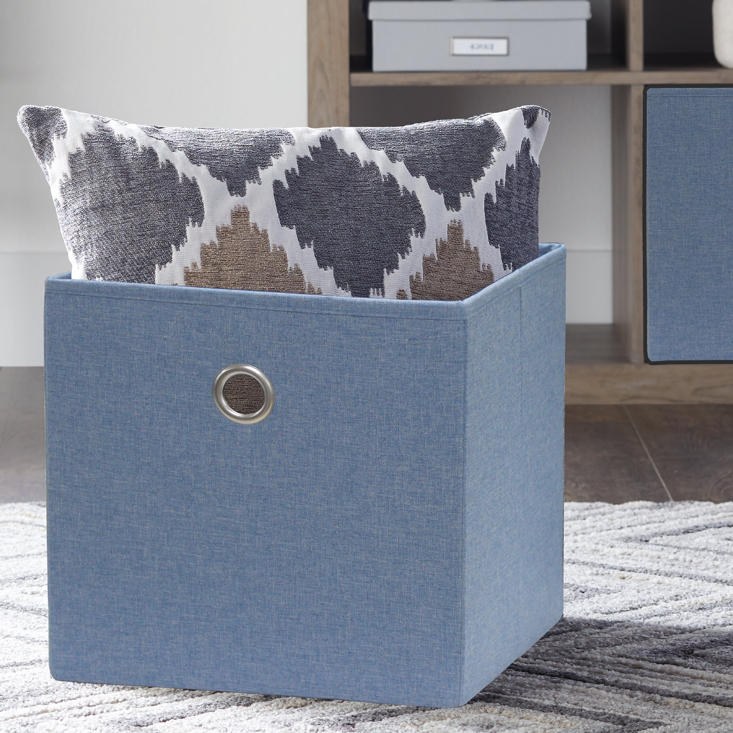 Mainstays Collapsible Fabric Cube Storage Bins (10.5" x 10.5"), 4 Pack, Indigo