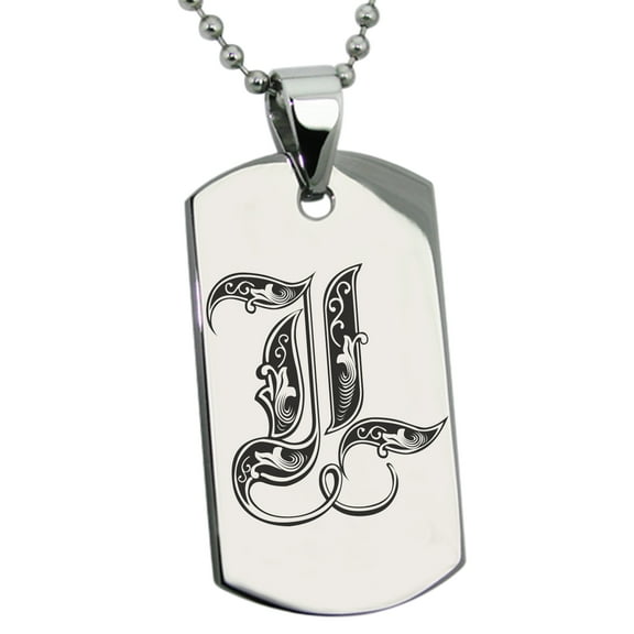 Tioneer Stainless Steel Letter L Initial Royal Monogram Engraved Engraved Dog Tag Pendant Necklace