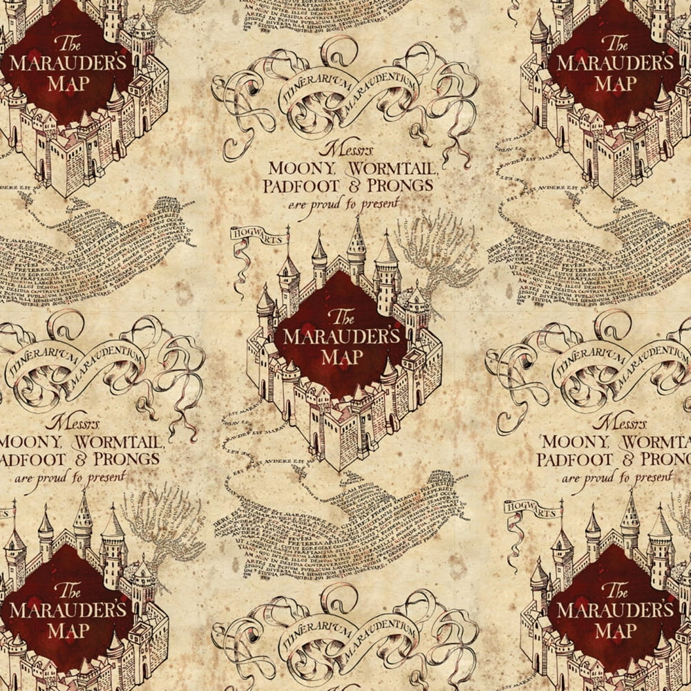 Harry Potter Wizarding World Marauders Map Tan 100 Cotton Fabric by