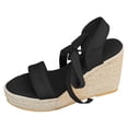 thumbnail image 5 of Rokment Espadrilles Wedge Strappy Dress Sandals for Women Bride Wedding Beach Summer Stylish Casual Suede Open Toe Ankle Strap Platform Chunky High Heels Dress Shoes Black Size 6.5, 5 of 6