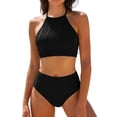 thumbnail image 5 of vigerkar Women High Waisted Bikini Sets - Two Piece Swimsuit High Neck Bathing Suits Tummy Control Swimwear (Black, XL), 5 of 9