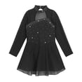 thumbnail image 3 of MSemis Girls Shiny Figure Ice Skating Dress Long Sleeve Tulle Mock Neck Ballet Black 10, 3 of 5