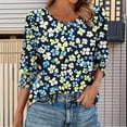 thumbnail image 2 of JTZGDY Blouses for Women Dressy Casual Floral Printed Smocked Cuffs 3/4 Length Sleeve Womens Tops Loose Fit Crewneck Basic Graphic Tunic T-Shirts Blue#01 S, 2 of 7