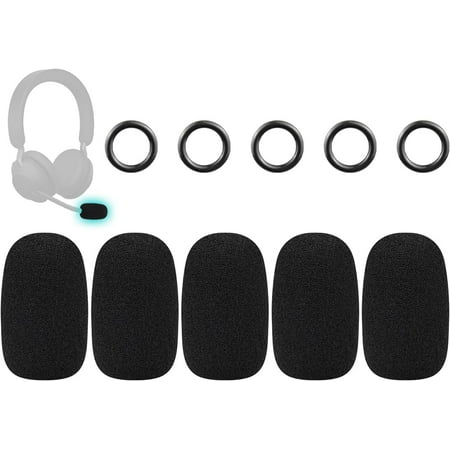 SOULWIT 5Pcs Protective Microphone Foam Cover Pop Filter for Jabra Biz/Pro/Engage/Evolve/Evolve2 Series Headphones, Mic Cover WindScreen for Jabra GN2000/GN2100/UC Voice 550 Headset - Black