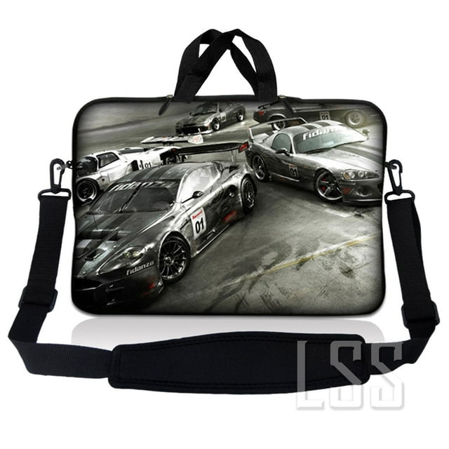 Sac Pochette pour Ordinateur Portable en Néoprène 10-11,6 Pouces, Étui de Transport avec Poignée et Bandoulière Ajustable - Voitures de Course
