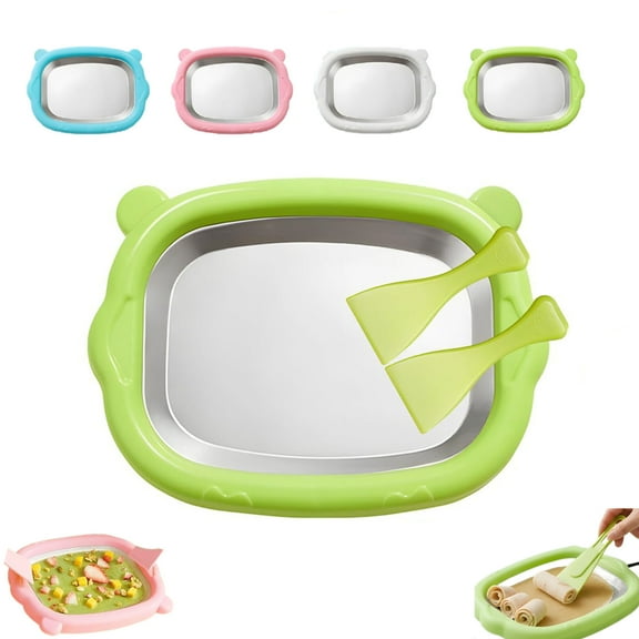 At-Home Rolled Ice Cream Maker Kit, Rolled Ice Cream Machine with 2 Scrapers, DIY Stainless Steel Homemade Iced Tray Ideal for Making Rolled Ice Cream Yogurt Sorbet Soft Serve