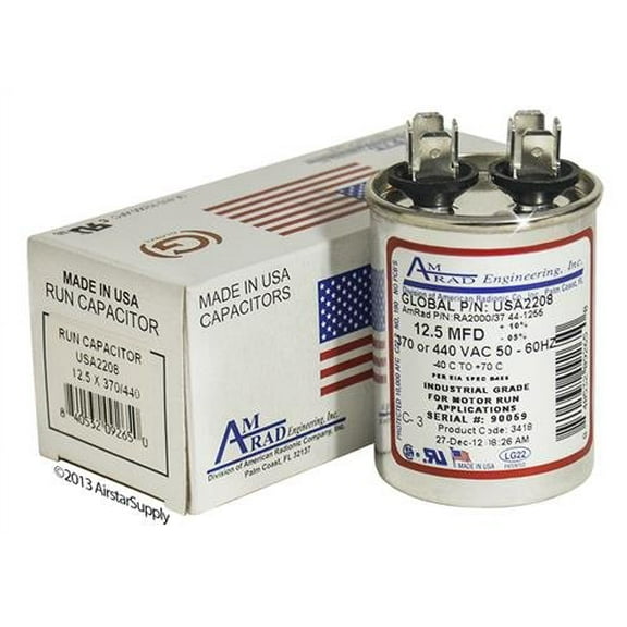 B945672 Replacement - 12.5 / Mfd 370 / 440 VAC  Round Universal Capacitor , Made in the U.S.A.
