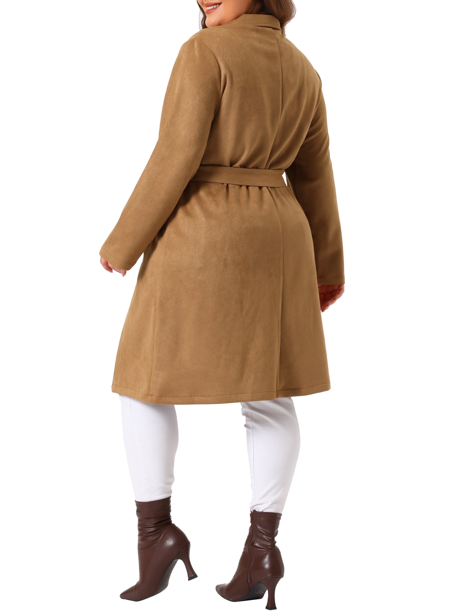DARING DIVA Plus Size Faux Suede Trench Notch Lapel Long Sleeve Jacket 4X Brown