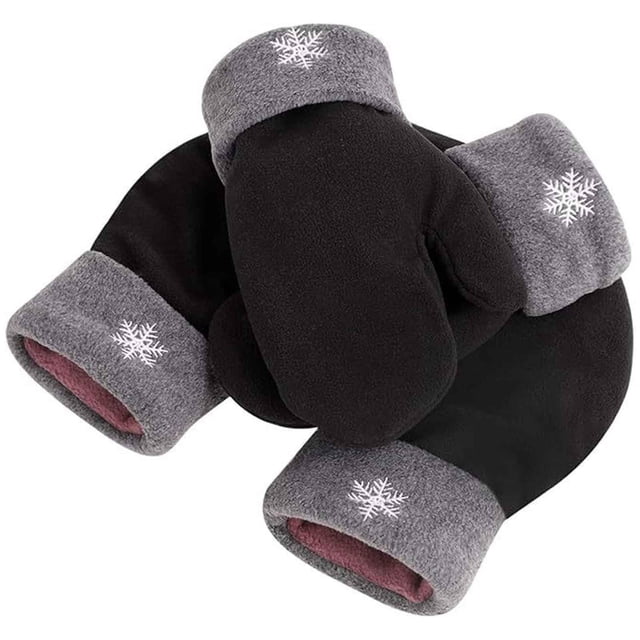 Mitaines de Couple Double Couche Épaissie en Polaire, Mitaines de Main Connectables Rouges pour Temps Froid, Cyclisme, Ski