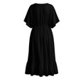 thumbnail image 3 of Pounoo Women's Beach Cover Ups V Neck Short Sleeve Chiffon Cover Ups Beach Vacation Style Lightweight Breathable Drawstring Waist Ruffle Hem Loose Fit Cover Ups Gift, 3 of 8