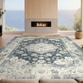 thumbnail image 2 of Design&I 6'x9' Washable Area Rug Sleek Flatweave Pet Friendly Beige Vintage Distressed Scroll Ornate Border Boho Latticework for Queen Size Bedroom, Under Bed, 2 of 7