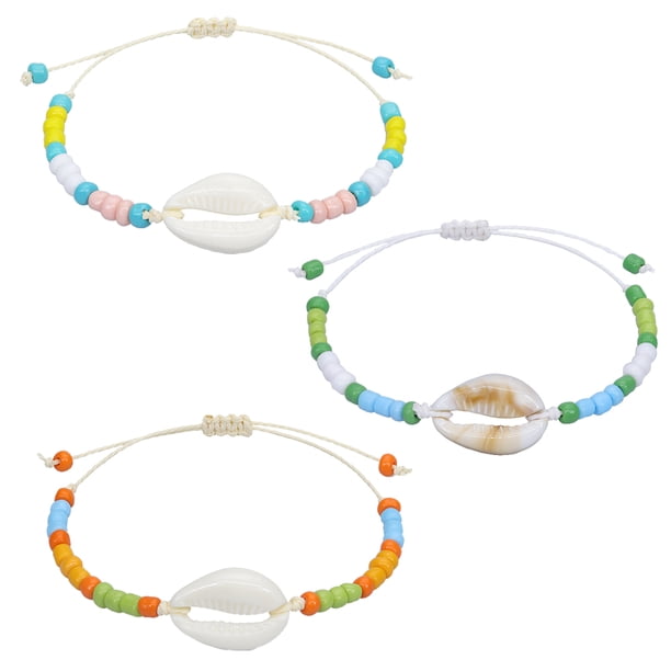 Juego de tobilleras de concha, pulsera de tobillo, tobillera con cuentas, accesorios de joyería para pies de playa para mujeres y niñas Adepaton BST3002774-5
