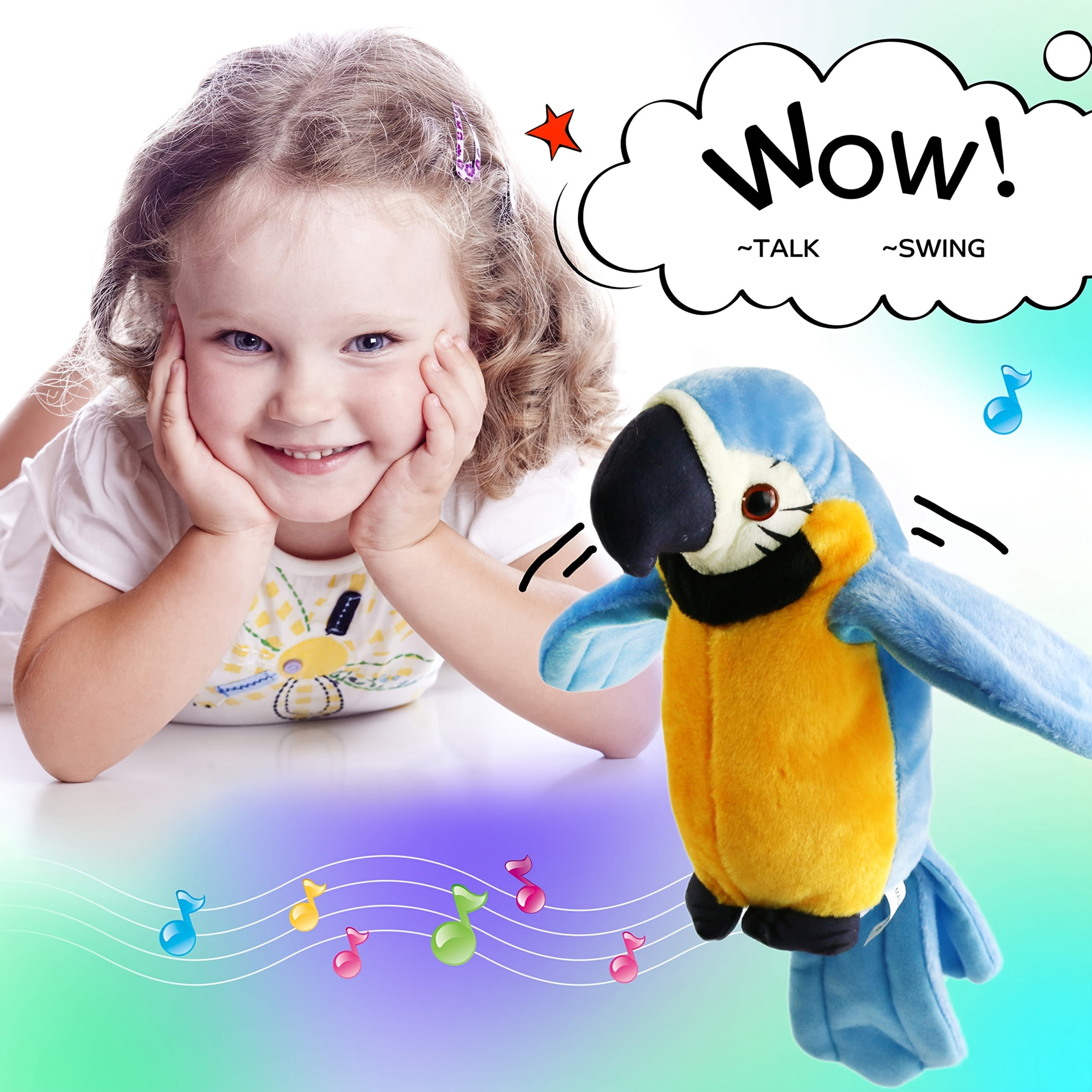 Houwsbaby 9'' Blue Electronic Musical Talking Parrot Plush Toy Interactive Toy,Recording Stuffed Animal Repeat What You Say Shake Wings Macaw Record Bird Toy for Kid Girl Easter